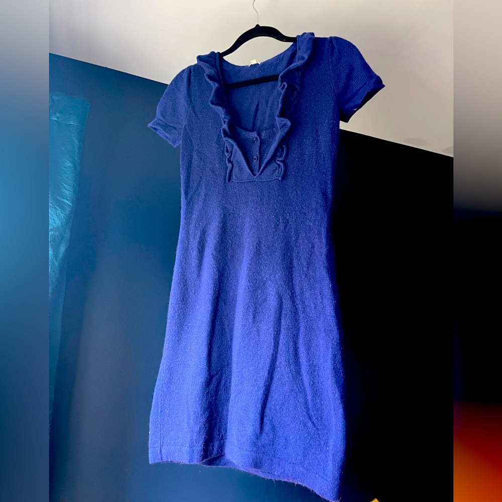 XS J. Crew sweater dress, bright blue/cerulean, wool/cashmere blend